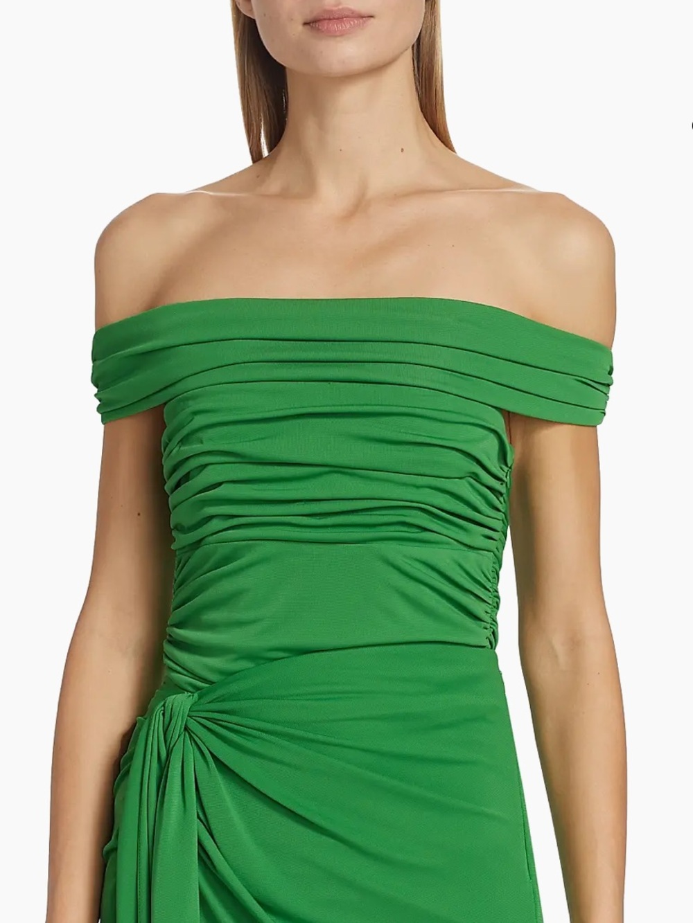 cinq a sept Sheila Off the Shoulder Ruched Bodysuit in Green